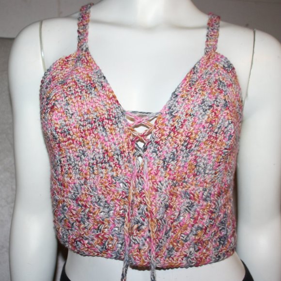 🌈🧶🎉 Handmade Festival Crop · Tie-Up · Size L - Picture 4 of 4
